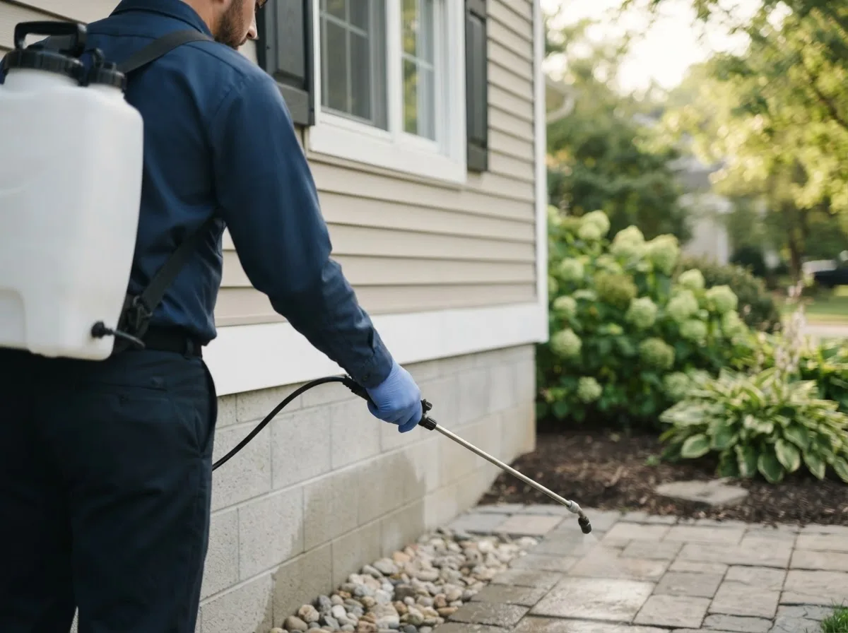 Pest control technician inspecting a home in Burnt Prairie, IL